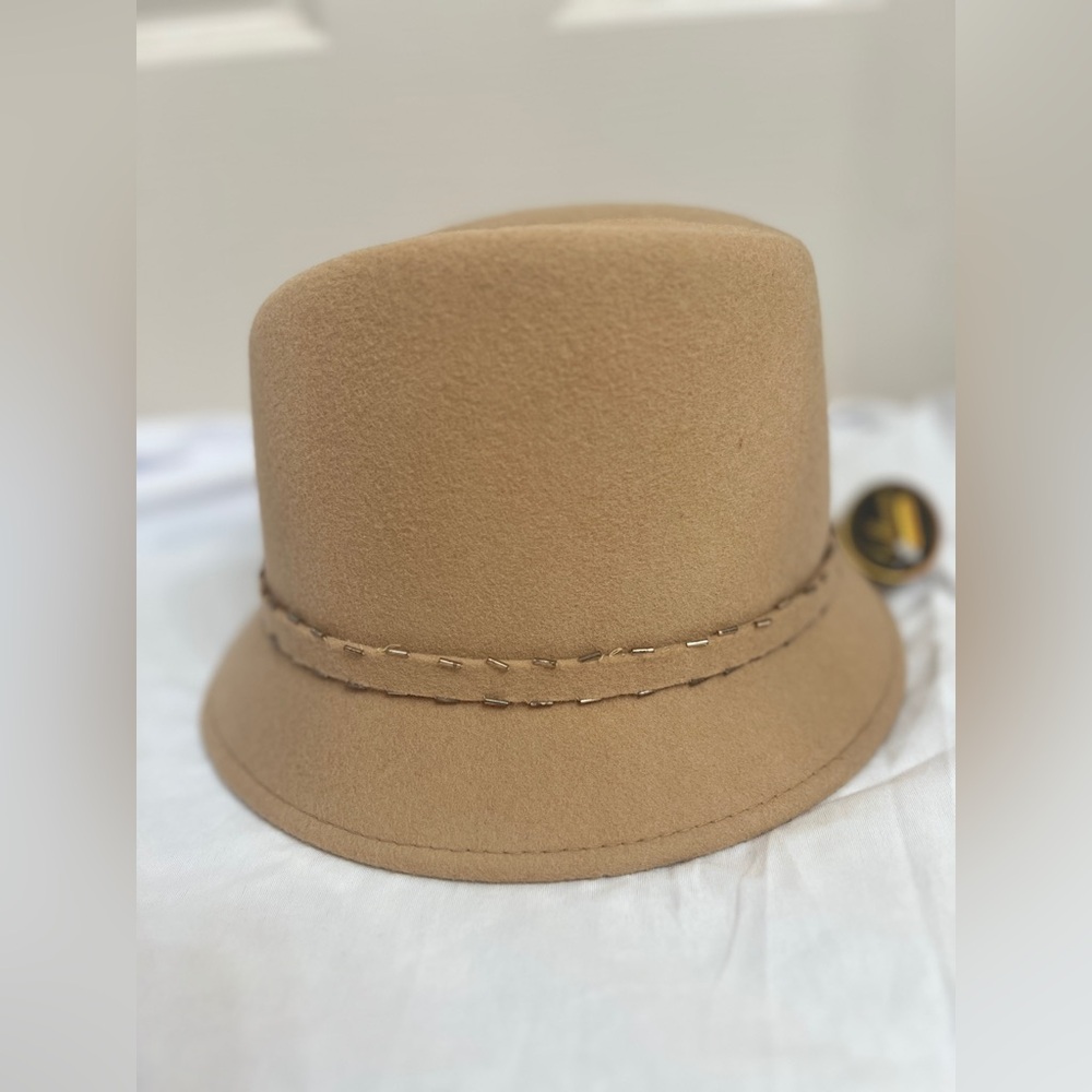 Tan 100% wool Hat with Braided Detail - Picture 3 of 8